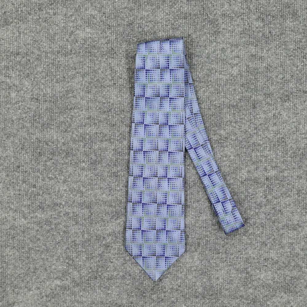 Crazy‎ Horse Tie Mens One Size Blue Geometric Squares 100% Silk Necktie